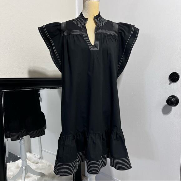 SABINA MUSÁYEV Black Ruffle Swing Dress Size M - Picture 3 of 12